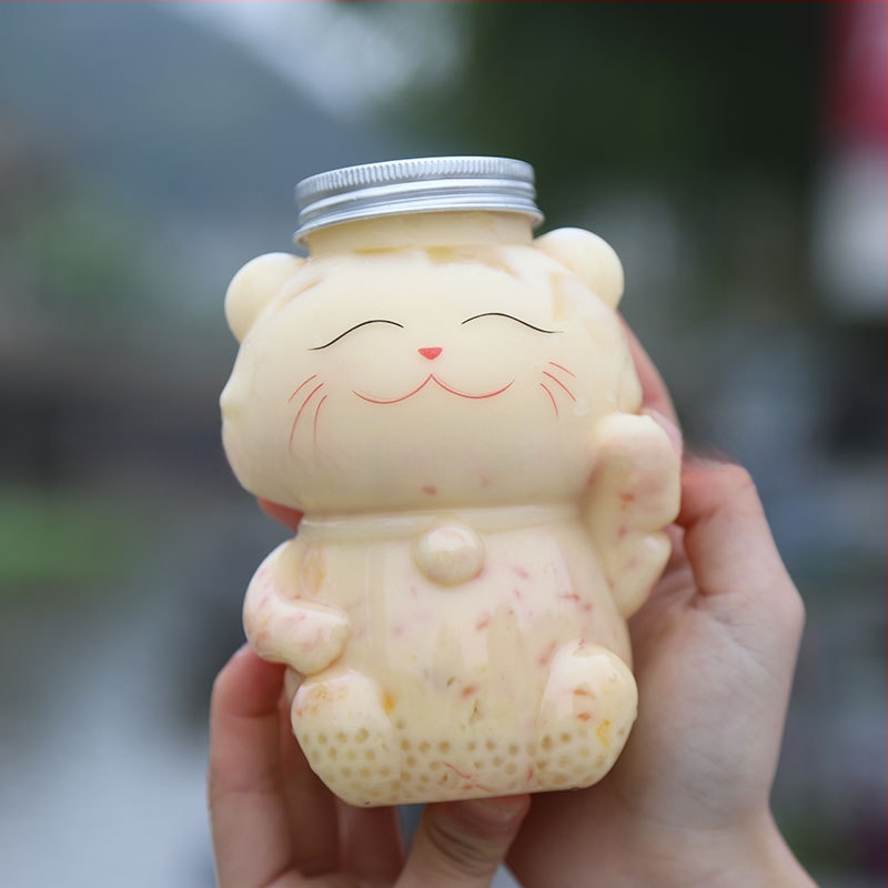 500 ml debelo prozirna PET plastična čaša za mliječni čaj, dekorativno piće s mačkom sreće Maneki-Neko, boca neobičnog oblika za sokove i hladna pića