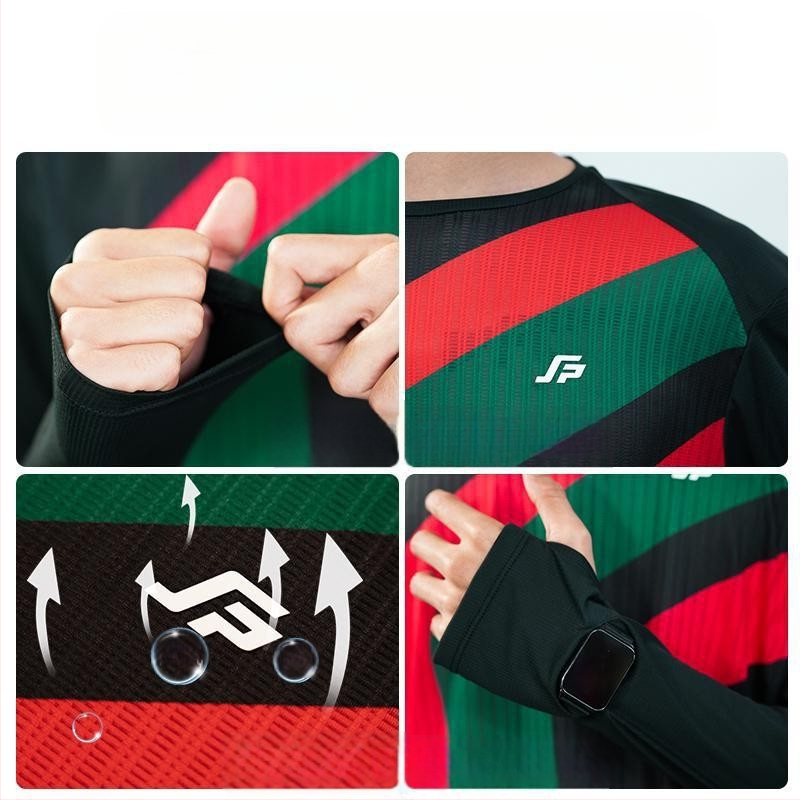 Feisupao Majica za trčanje s dugim rukavima, brzo sušeća, za trening, unisex, prugasti uzorak, model Y027