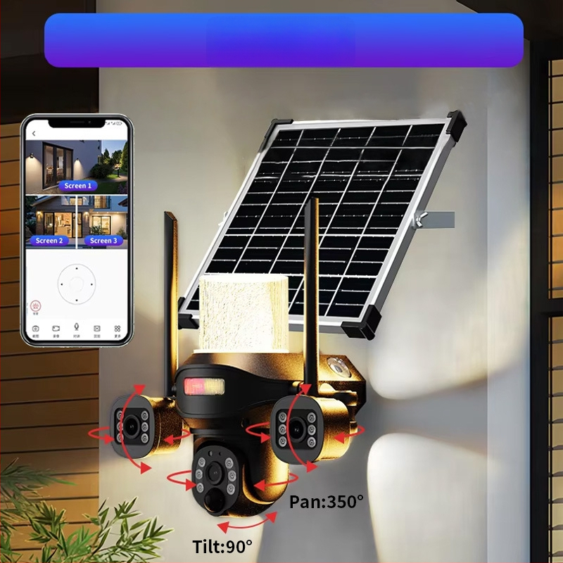 Solarna kamera za dvorište s LED svjetlom, vanjska, noćni vid, daljinsko praćenje i detekcija pokreta