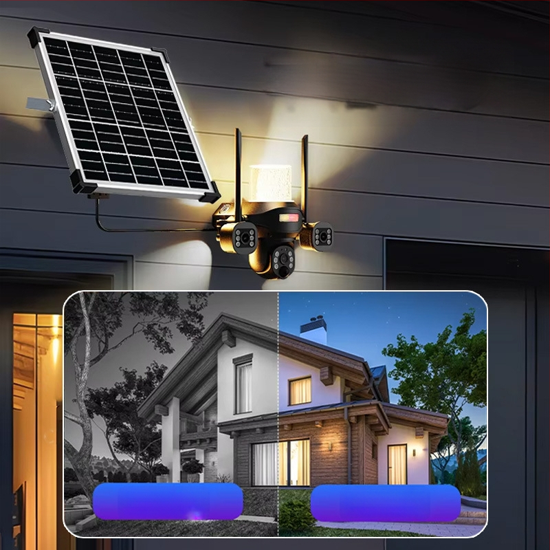 Solarna kamera za dvorište s LED svjetlom, vanjska, noćni vid, daljinsko praćenje i detekcija pokreta