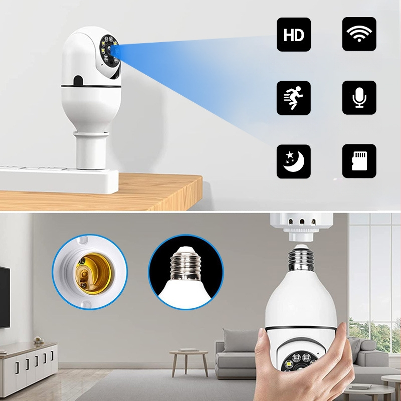 A6 Cameră-bulb cu iluminare duală și vedere pe timp de noapte, WiFi 360°, E27 Smart pentru supraveghere interioară/exterioară