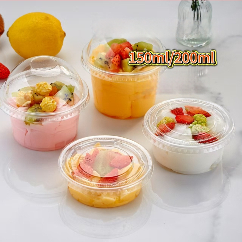 Jednokratna čašica za puding s poklopcem, 150 ml, prozirna PP čašica za deserte, kolače i napitke