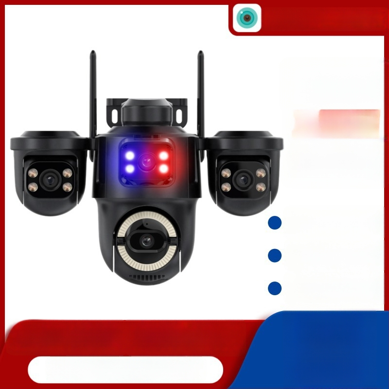 ICSEE Wi‑Fi kamera za nadzor s tri objektiva, unutarnja i vanjska upotreba, s upozoravajućim svjetlom