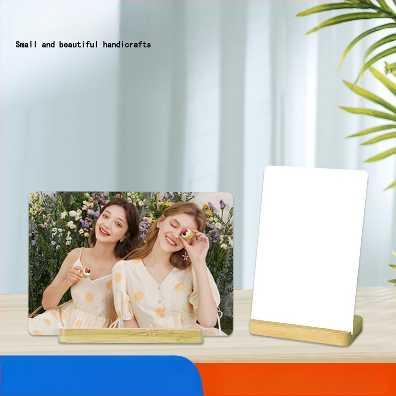 Sublimacijski aluminijski okvir za fotografije, prijenos topline, minimalistički dizajn, horizontalni i vertikalni okvir, vertikalna verzija za stolnu upotrebu, baza od bambusova drveta, prazan prikaz