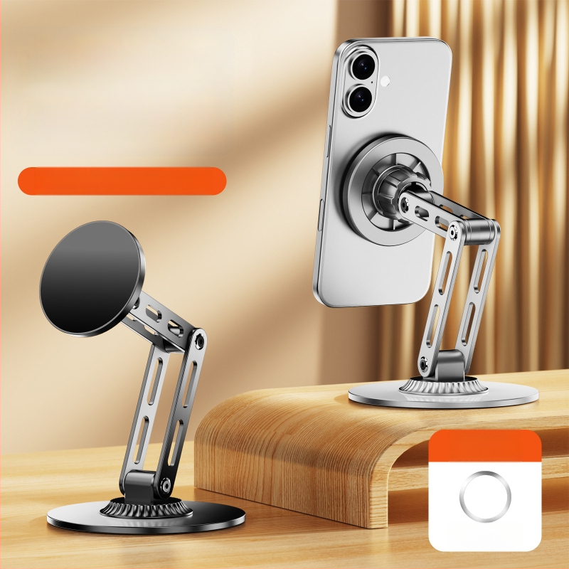 Suport de telefon magnetic pentru birou, metalic, rotativ, reglaj pe trei axe pentru streaming live și vizionarea videoclipurilor