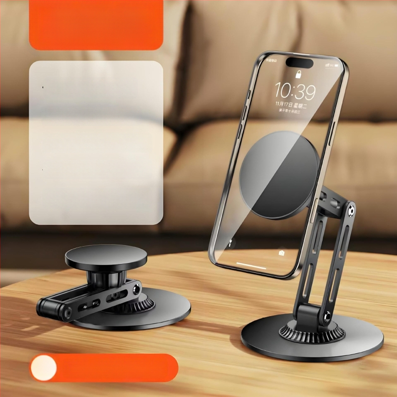 Suport de telefon magnetic pentru birou, metalic, rotativ, reglaj pe trei axe pentru streaming live și vizionarea videoclipurilor