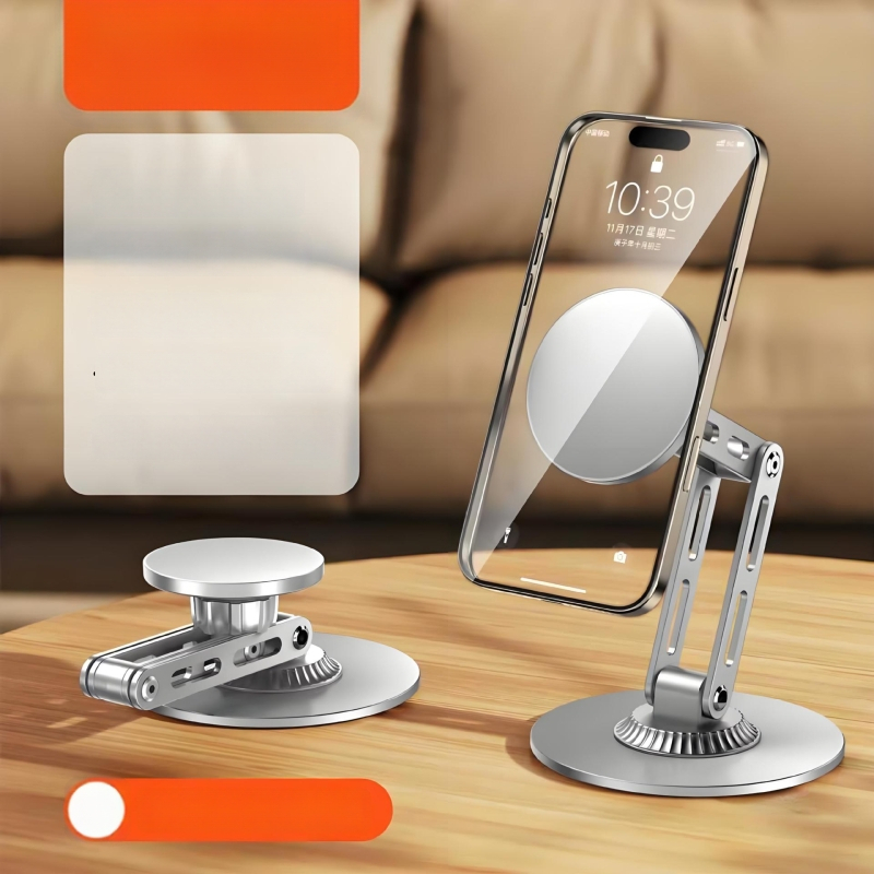 Suport de telefon magnetic pentru birou, metalic, rotativ, reglaj pe trei axe pentru streaming live și vizionarea videoclipurilor