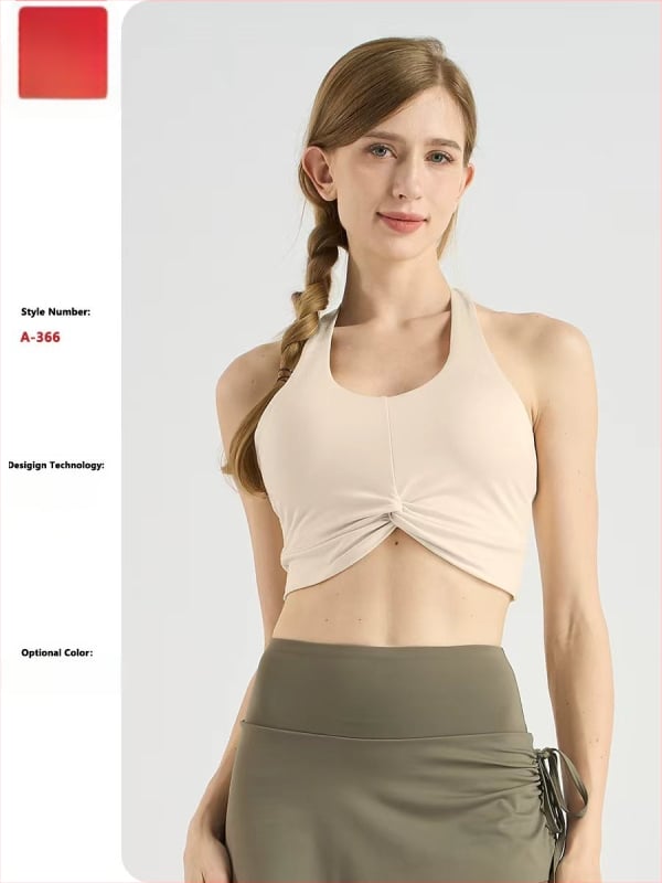 Ženski halter-top za jogu, brzo sušeći materijal, umetci za grudi, otvoren leđa