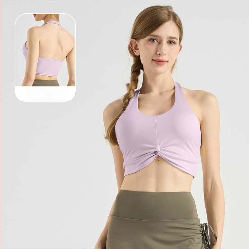 Ženski halter-top za jogu, brzo sušeći materijal, umetci za grudi, otvoren leđa
