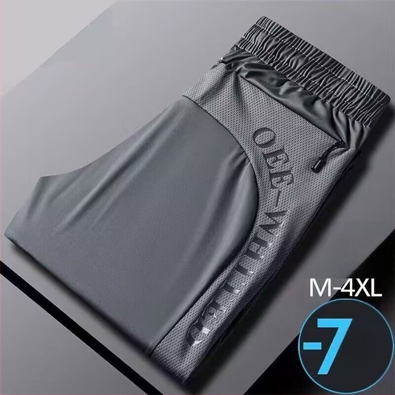 Muške ljetne mrežaste hlače od Ice Silk, elastične, brzo sušeće, srednji pojas, skraćene sportske hlače, plus veličina