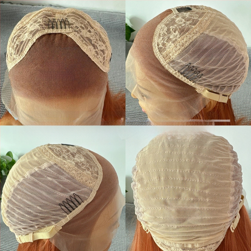 Tamno narančasta duga ravna perika s prednjom čipkom 13x4 cm, termički otporna sintetička vlakna, cosplay