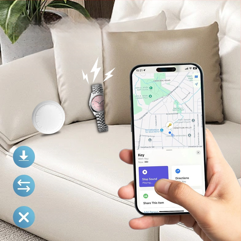 AirTag Bluetooth nyomkövető eszköz állatok számára, modell C281, 210 mAh akkumulátor, 7 g tömeg, iOS-kompatibilis, nyomkövetés és riasztás