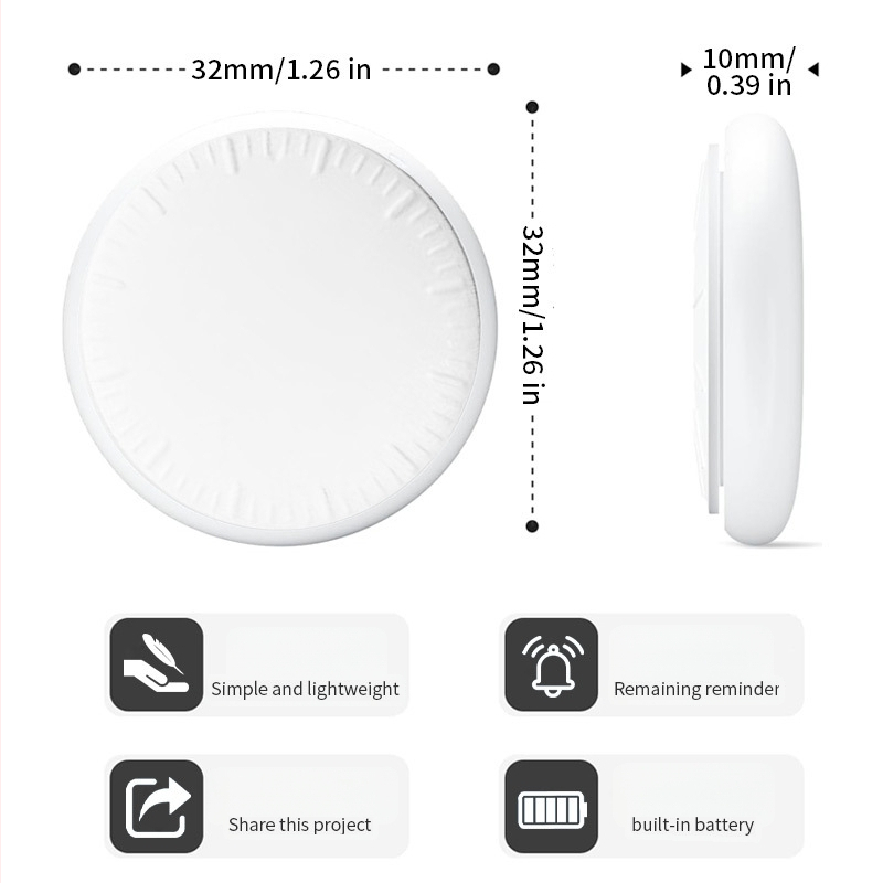 AirTag Bluetooth nyomkövető eszköz állatok számára, modell C281, 210 mAh akkumulátor, 7 g tömeg, iOS-kompatibilis, nyomkövetés és riasztás