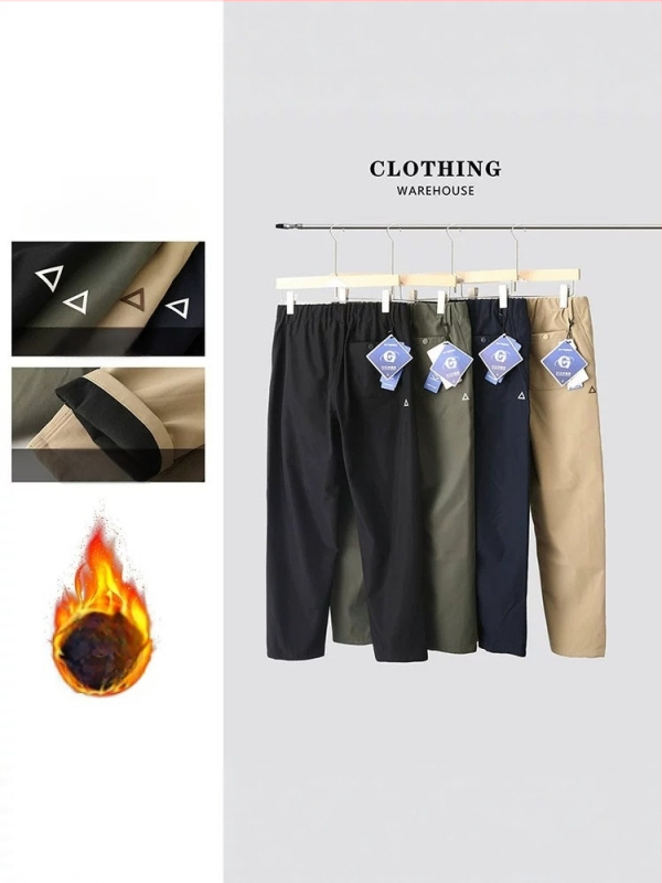 Muške hlače za outdoor s flis podstavom, tople i udobne, novi jesensko-zimski stil, cargo hlače s 3D trokutnim logom, ravni kroj