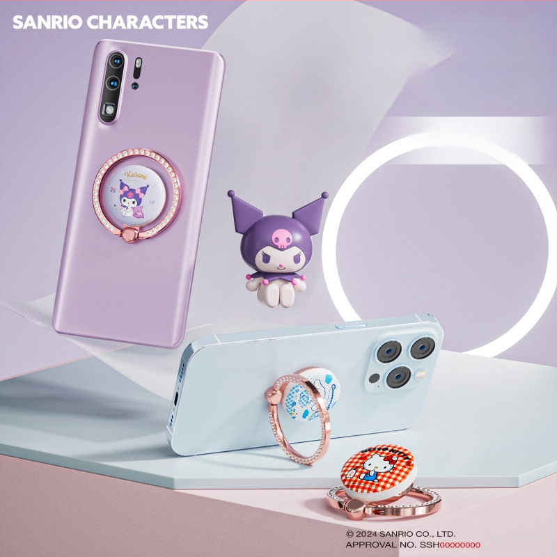 Sanrio Kuromi aromaterápiás gyűrűs telefontartó, ragasztható, többfunkciós, fém, Cartoon stílus
