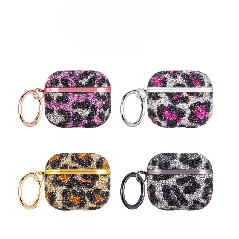 Zaštitni kućište za AirPods s leopard printom i kristalima, kompatibilno s AirPods 4. generacije i AirPods Pro 2. generacije (1.–2. generacije)