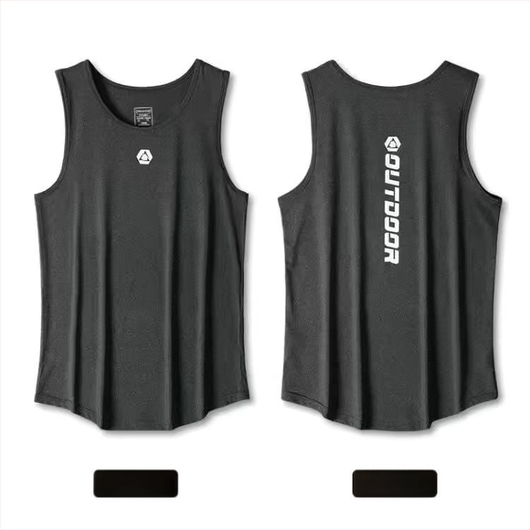 Muški fitness set: top bez rukava i šortsi, brzo suši, prozračan Ice Silk materijal, za ljeto, košarku i trčanje (izgled dvodijelnog seta)