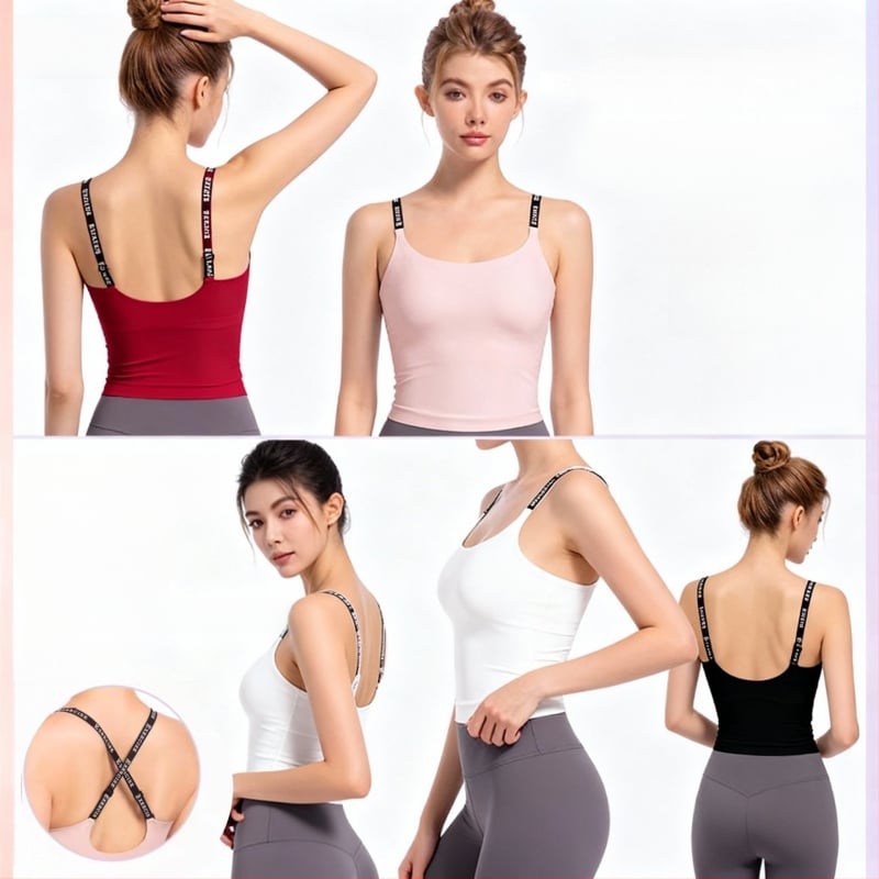 Bezšavni ženski sportski grudnjak s ugrađenim košaricama, vanjski camisole top s naramenicama, joga i fitness odjeća, brzo se suši