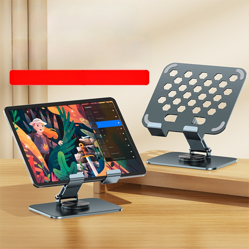 Teljesen fém tablet tartó, állítható magasságú, összecsukható, 360° forgás, iPad-kel kompatibilis