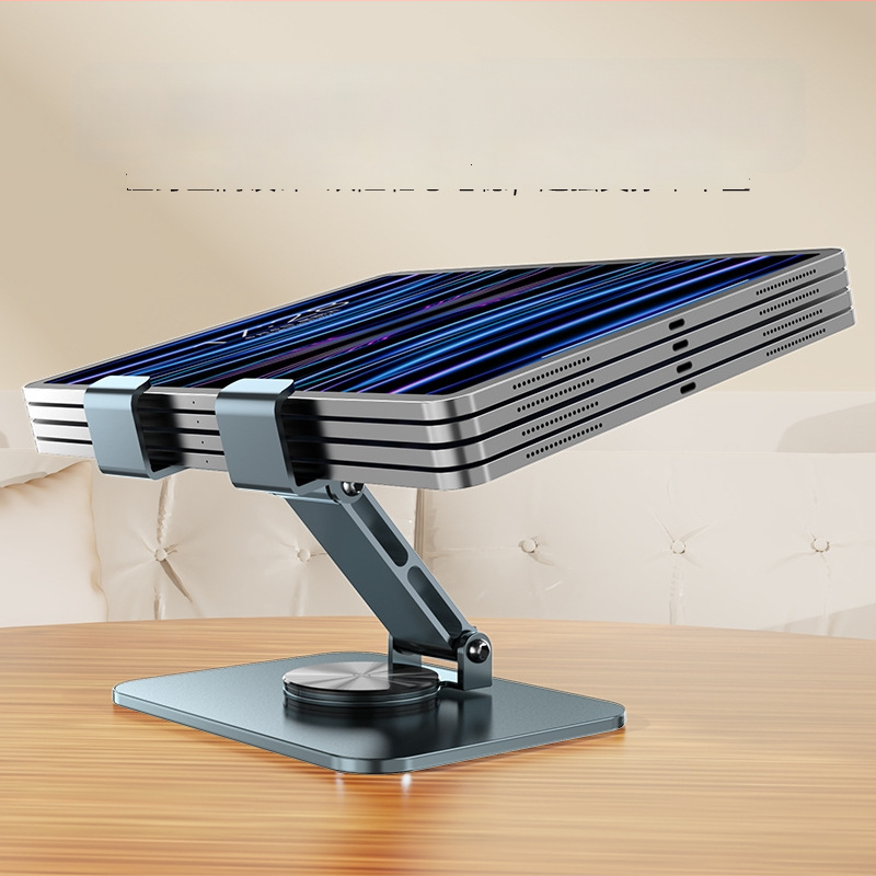 Teljesen fém tablet tartó, állítható magasságú, összecsukható, 360° forgás, iPad-kel kompatibilis