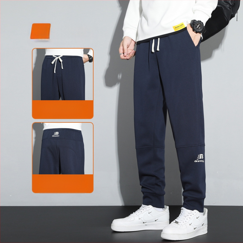 Proljetne muške jogger hlače u korejskom stilu s elastičnim pojasom, cropped duljina, vezeni detalj, casual, pamukova mješavina