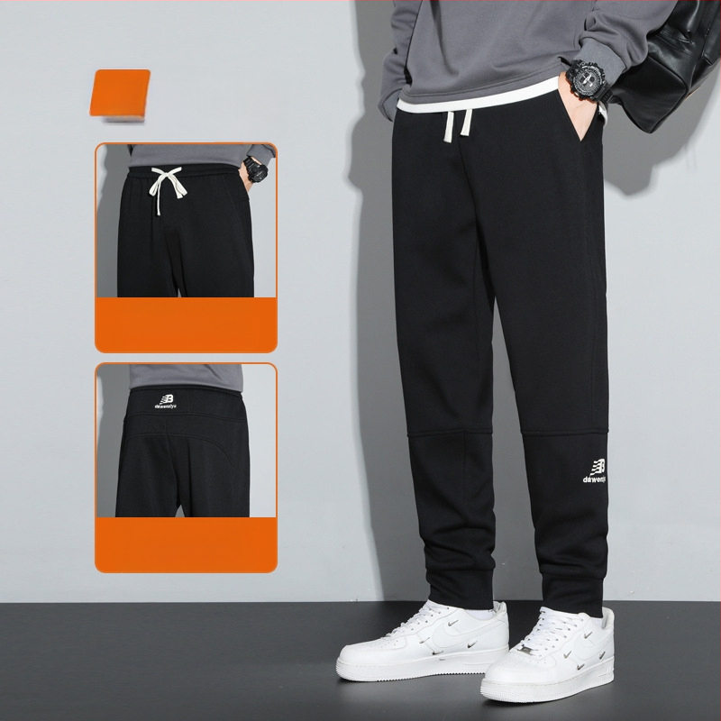 Proljetne muške jogger hlače u korejskom stilu s elastičnim pojasom, cropped duljina, vezeni detalj, casual, pamukova mješavina