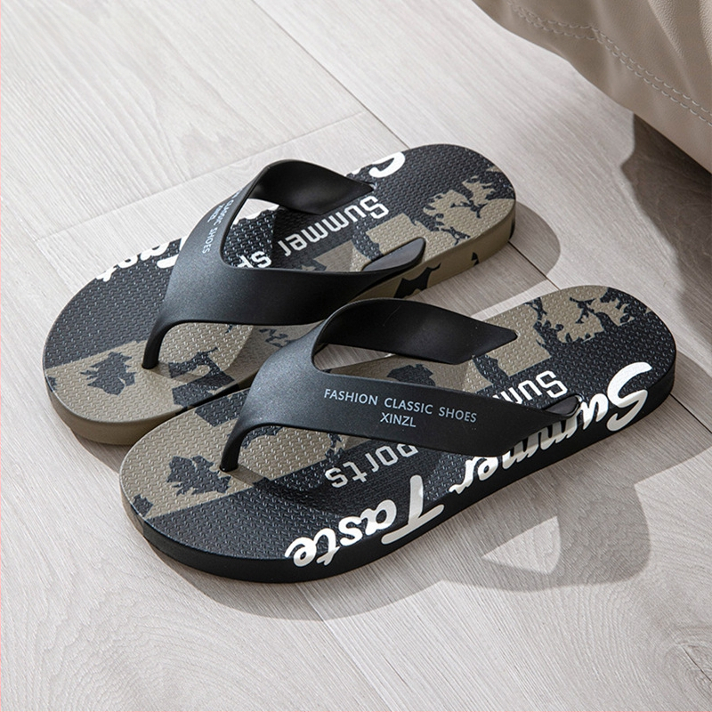Muške japanke s printom, ravna potplata, otvoreni prsti, ljetne papuče za plažu, protuklizne, korejskog stila za outdoor