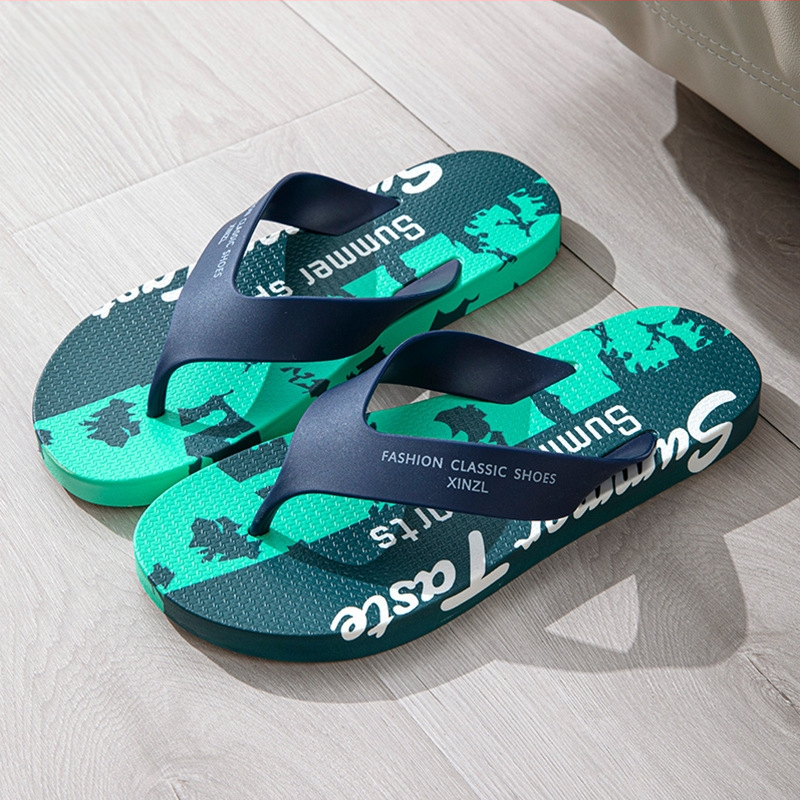 Muške japanke s printom, ravna potplata, otvoreni prsti, ljetne papuče za plažu, protuklizne, korejskog stila za outdoor