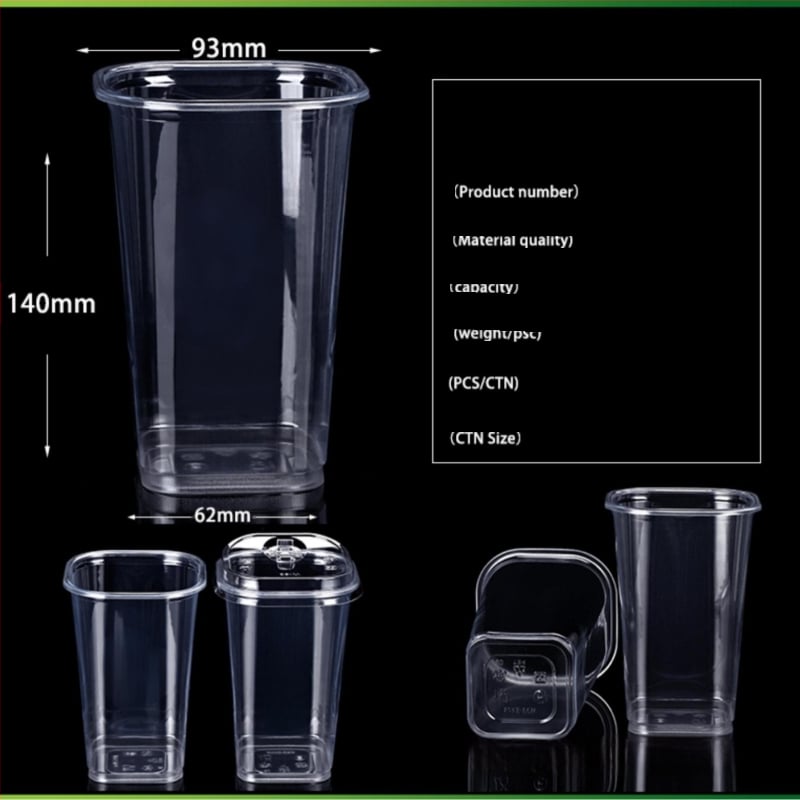Pet93 kvadratna jednokratna šalica za mliječni čaj, 10–24 oz