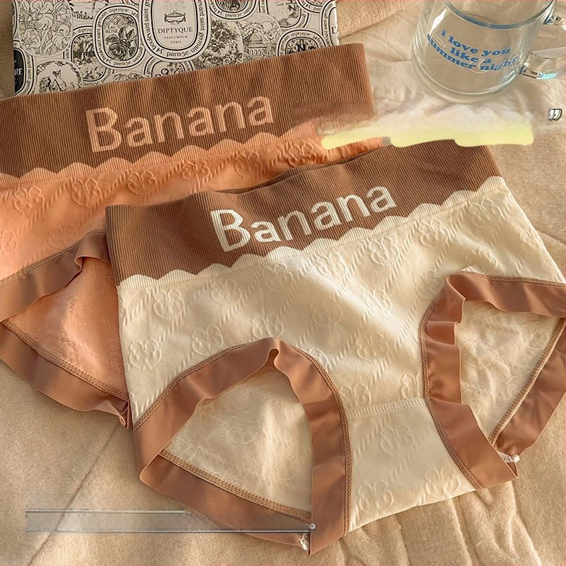 Ženske bezšivne gaćice s visokim strukom, Banana Rabbit otisak, prozračne i antibakterijske
