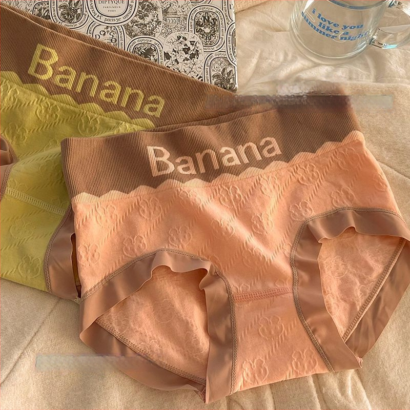 Ženske bezšivne gaćice s visokim strukom, Banana Rabbit otisak, prozračne i antibakterijske