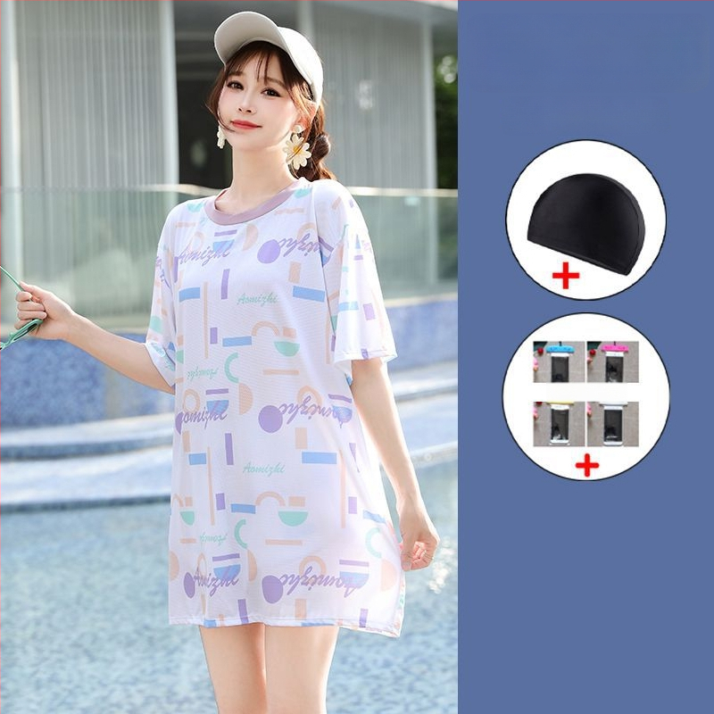 Női 3-részes konzervat úszóruha szett a tengerparti nyaraláshoz, gradient mintával, mellpárnákkal, poliészter-elasztán (5%), középmagas ujjak