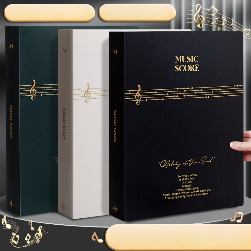 Premium crni A4 folder za note, s prozirnim umetnim stranama za pjesme i klavirske partiture, studentski dokumentni folder