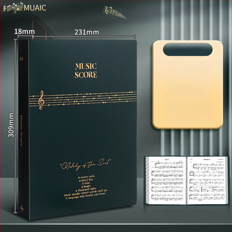 Premium crni A4 folder za note, s prozirnim umetnim stranama za pjesme i klavirske partiture, studentski dokumentni folder