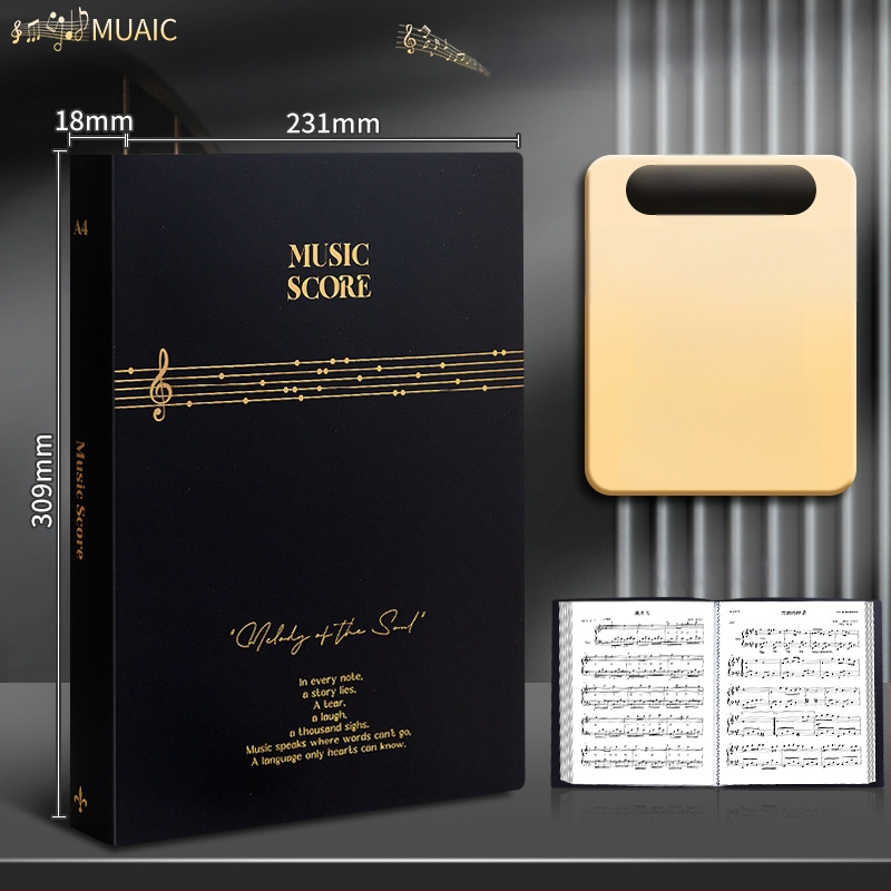 Premium crni A4 folder za note, s prozirnim umetnim stranama za pjesme i klavirske partiture, studentski dokumentni folder