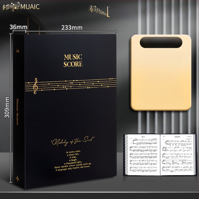 Premium crni A4 folder za note, s prozirnim umetnim stranama za pjesme i klavirske partiture, studentski dokumentni folder
