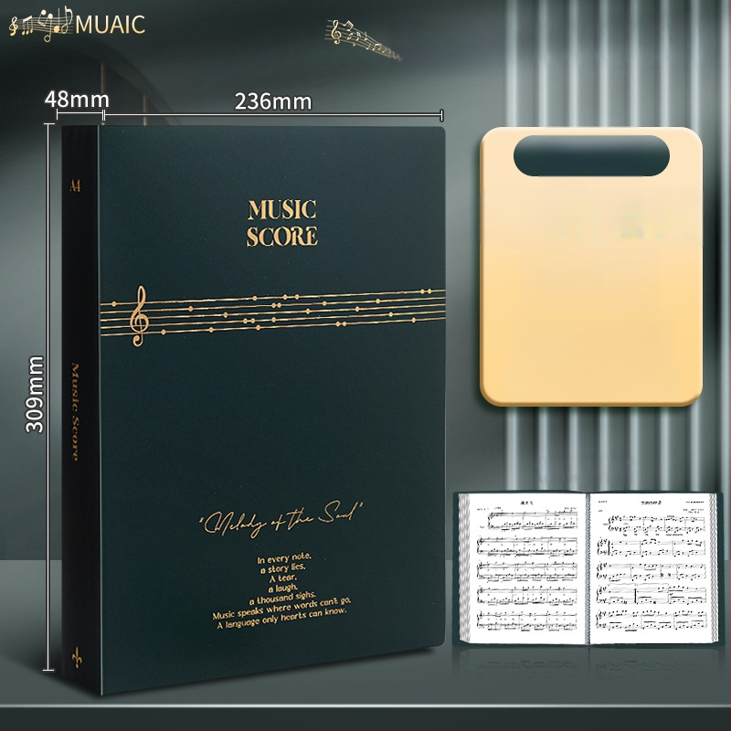 Premium crni A4 folder za note, s prozirnim umetnim stranama za pjesme i klavirske partiture, studentski dokumentni folder