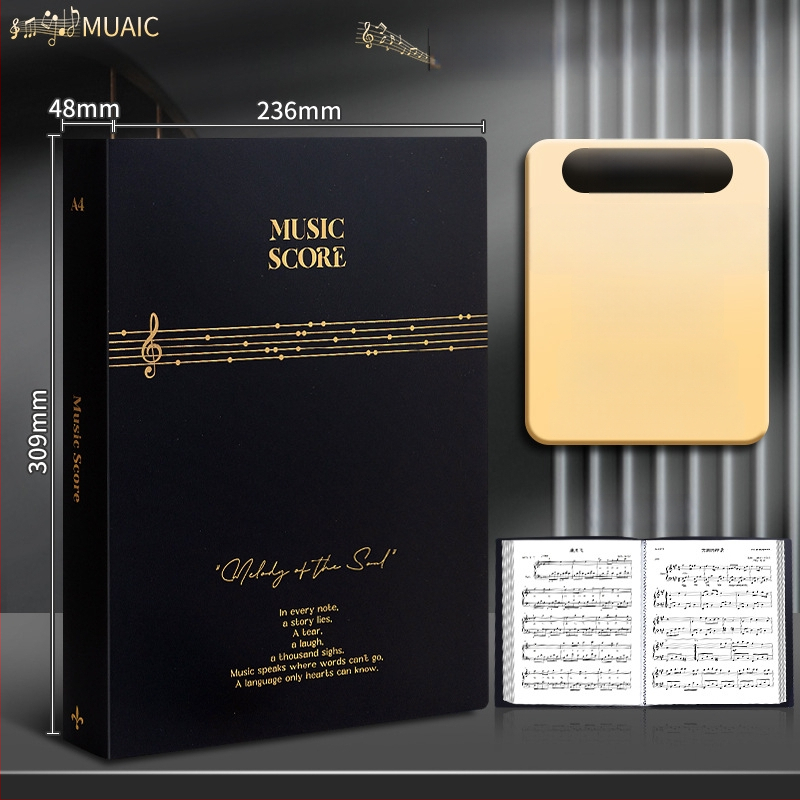 Premium crni A4 folder za note, s prozirnim umetnim stranama za pjesme i klavirske partiture, studentski dokumentni folder