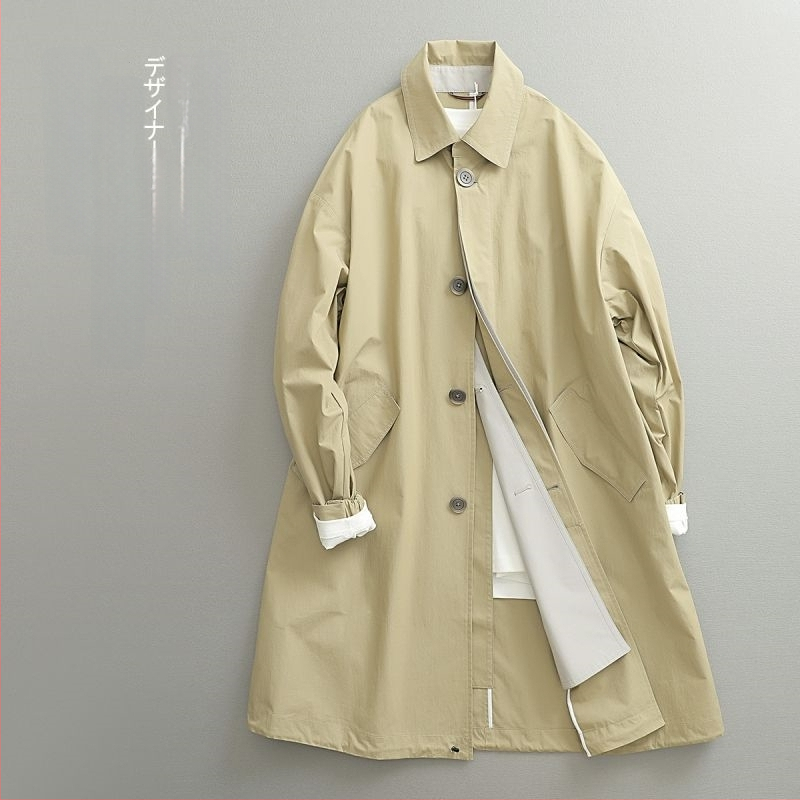 Muški kaput u japanskom stilu, svestran, srednje dužine, trench coat, slobodan kroj, za jesen