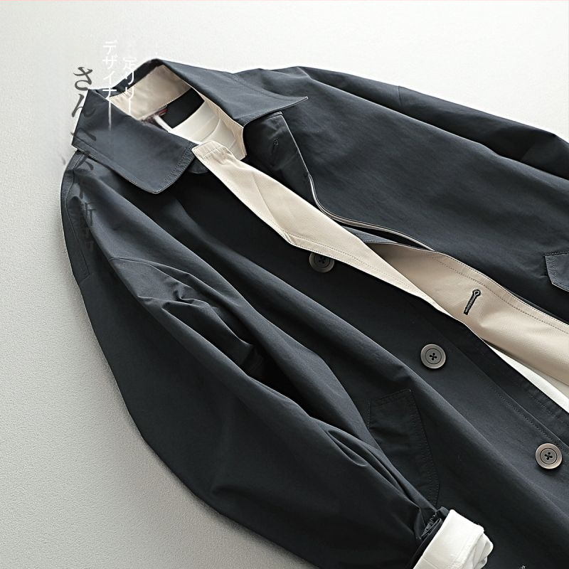 Muški kaput u japanskom stilu, svestran, srednje dužine, trench coat, slobodan kroj, za jesen
