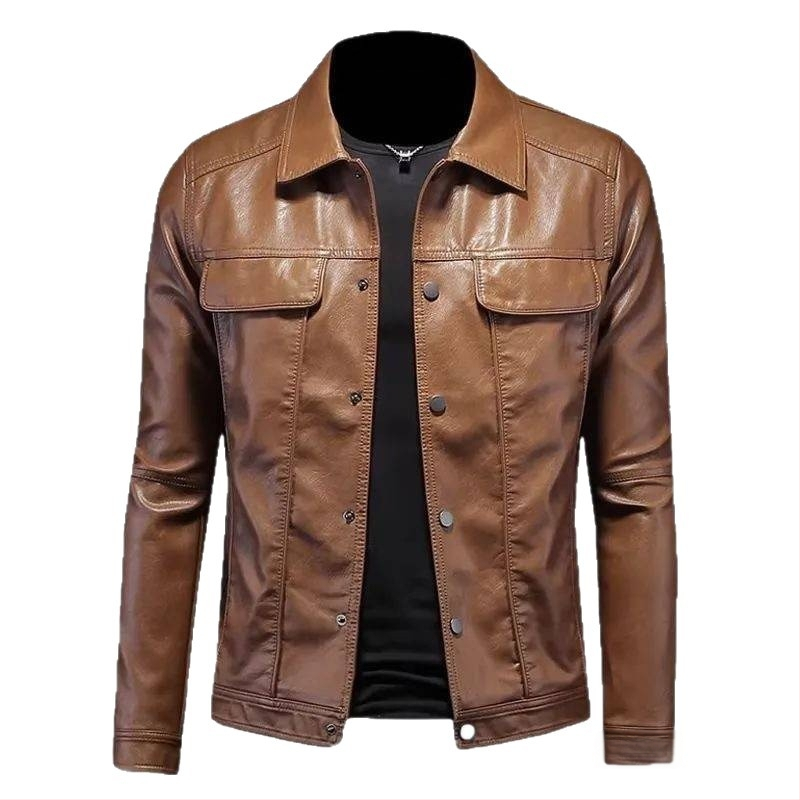 Muška kratka kožna jakna, uski kroj, minimalistički casual stil, ovčja koža, proljeće i jesen, zatvarač