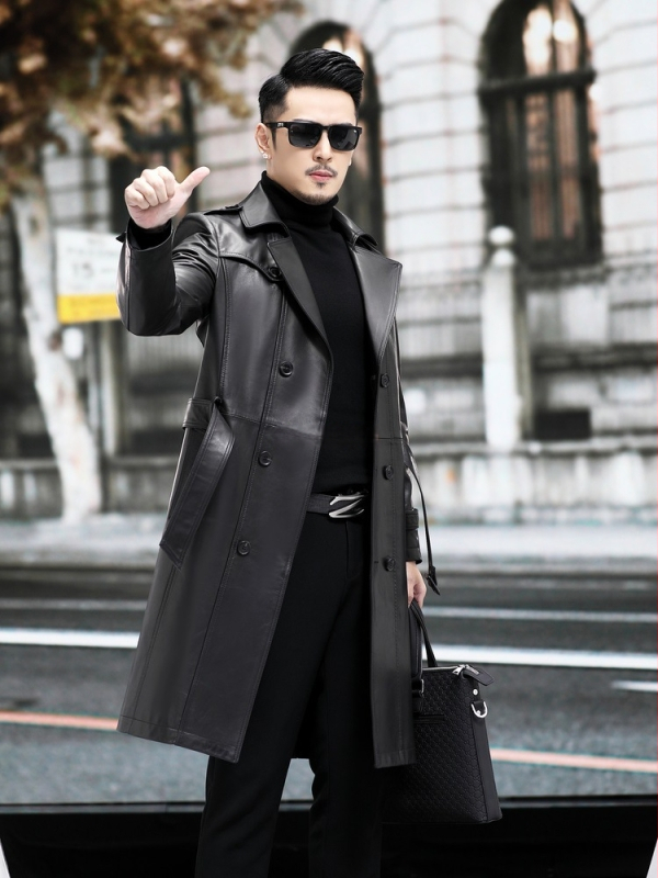 Muška jakna od prave kože, srednje duljine, jesen, visoke kvalitete, biker stil
