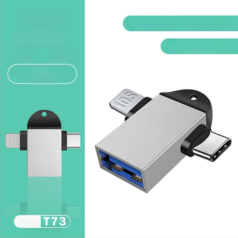 OTG конвертор три в едно за Apple Type-C устройства — модел T73-t69, марка Pinyue