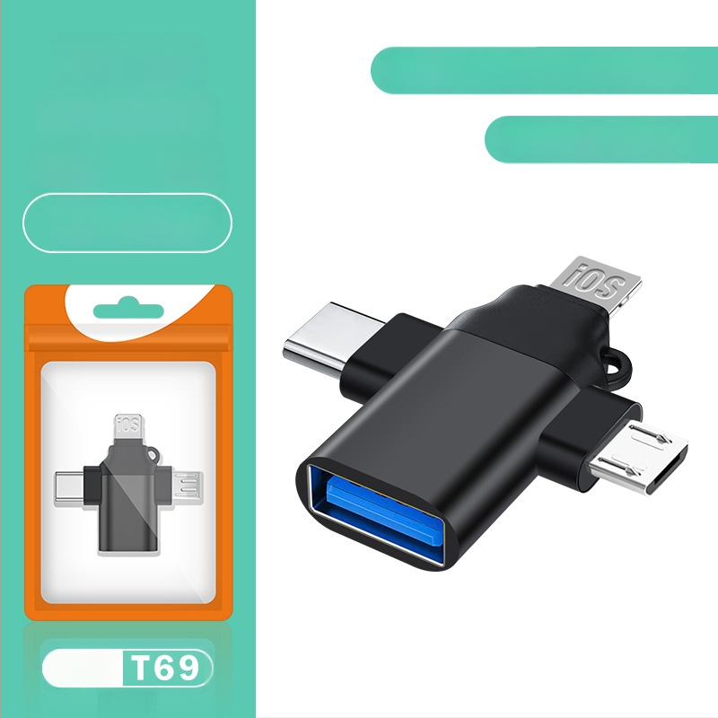 OTG конвертор три в едно за Apple Type-C устройства — модел T73-t69, марка Pinyue