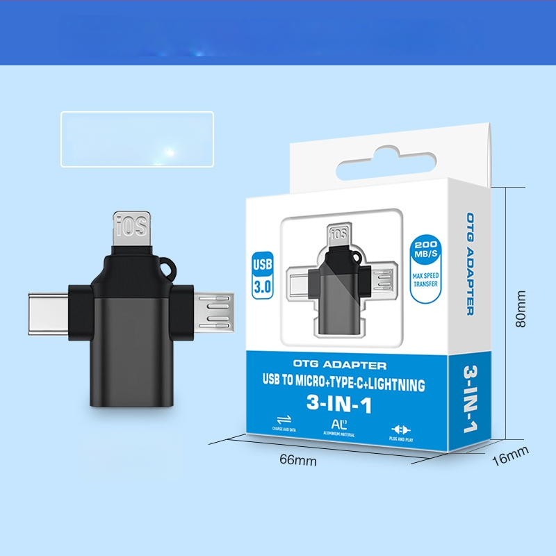 OTG конвертор три в едно за Apple Type-C устройства — модел T73-t69, марка Pinyue