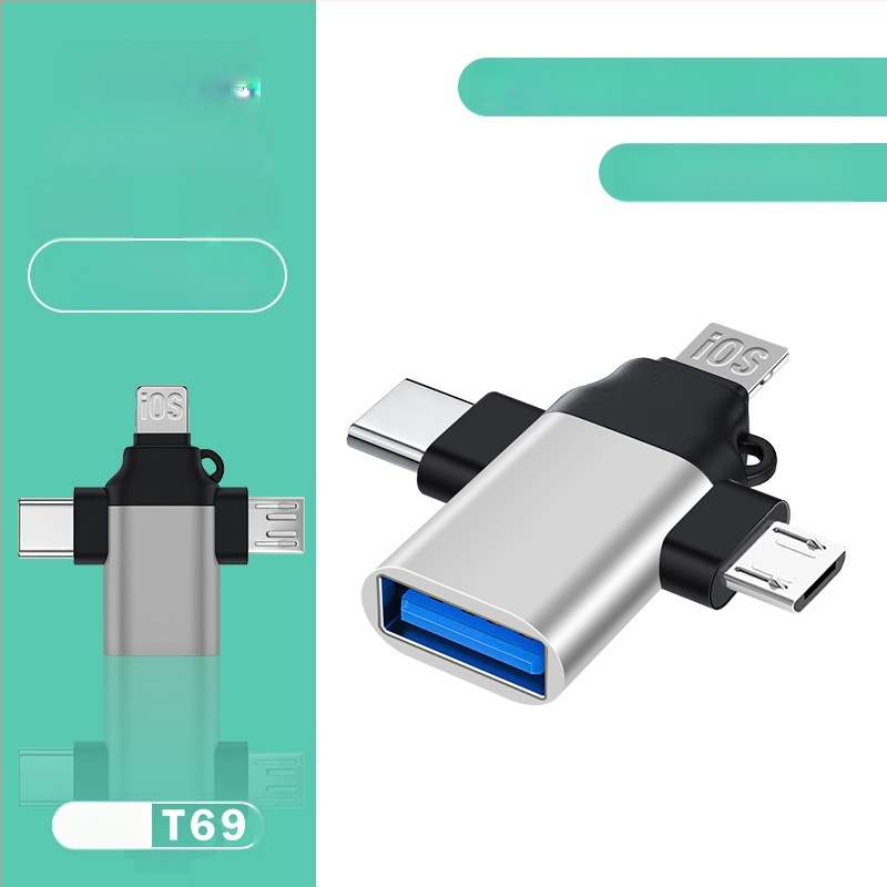 OTG конвертор три в едно за Apple Type-C устройства — модел T73-t69, марка Pinyue