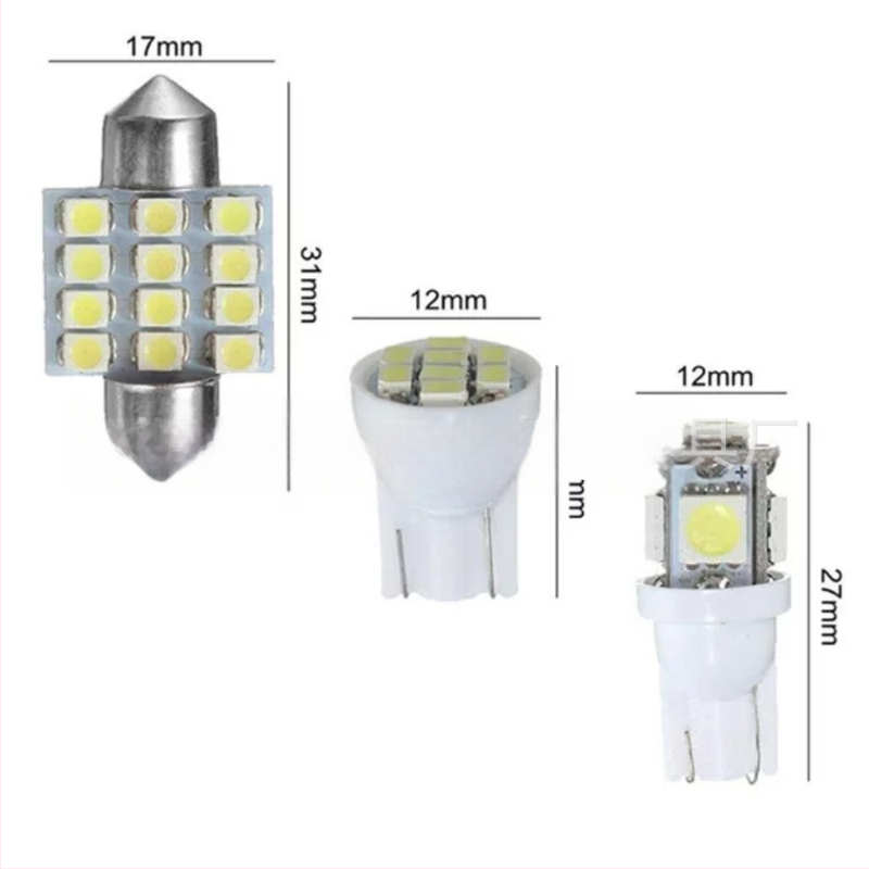 13-dijelni LED set za auto – unutarnje svjetlo za čitanje, osvjetljenje kabine i svjetlo za registracijsku pločicu, 12 SMD 1206