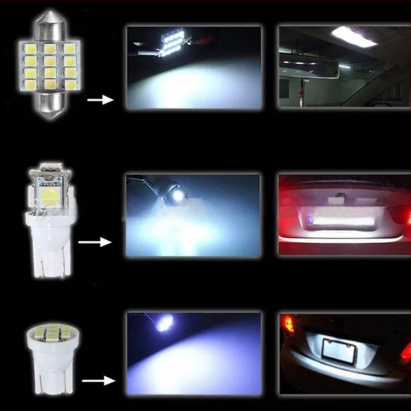 13-dijelni LED set za auto – unutarnje svjetlo za čitanje, osvjetljenje kabine i svjetlo za registracijsku pločicu, 12 SMD 1206