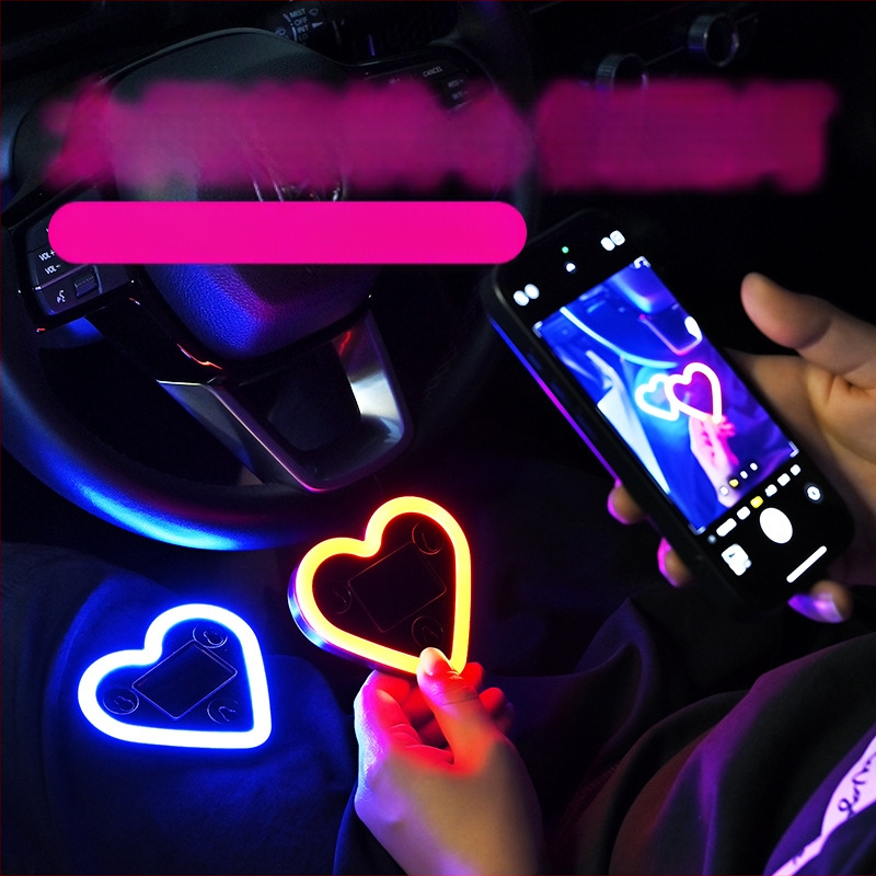 Solarnim napajanjem napajano bežično LED srcoliko svjetlo za trokutasto staklo i C-stup, neon sjaj, ambijentalno unutarnje osvjetljenje automobila