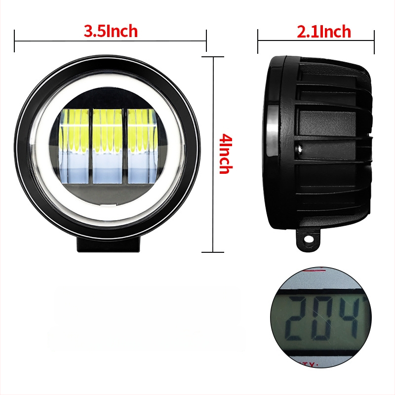 LED okrugla trobojna svjetla za maglu s Angel Eyes za univerzalna terenska vozila — aluminijsko kućište, 9-36V, 2000LM, 6000K